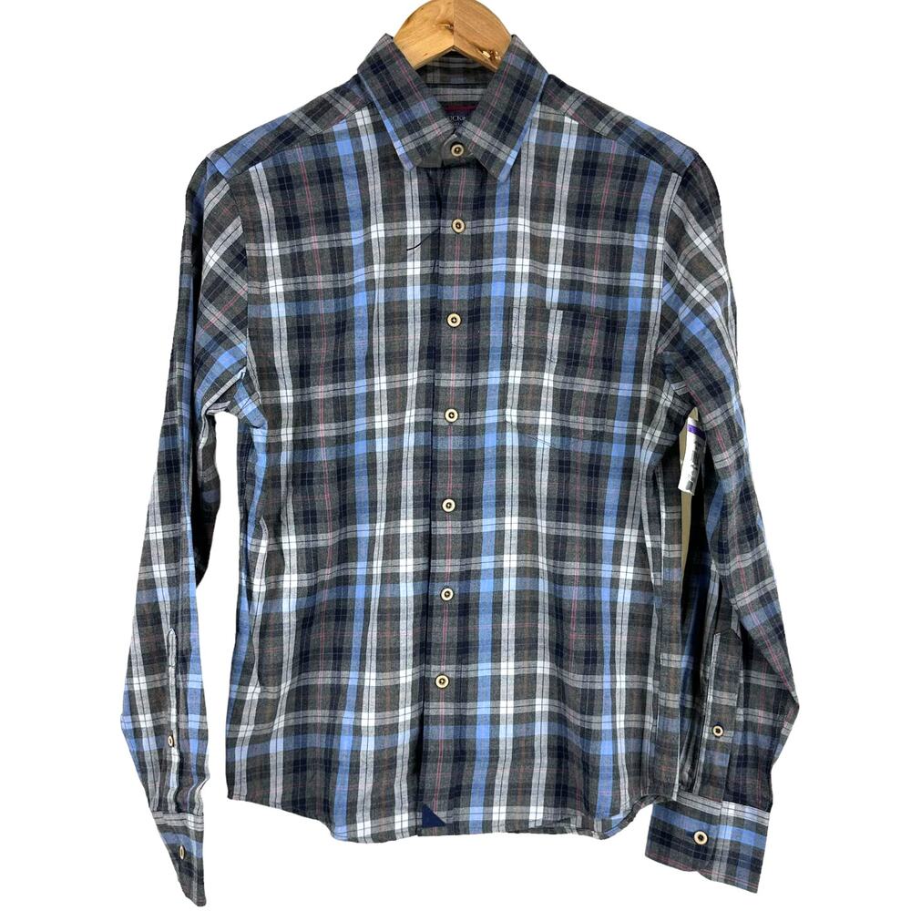 UNTUCKit NWT Men's Slim Fit Black Blue Plaid Carano Button Up Size XS Cotton